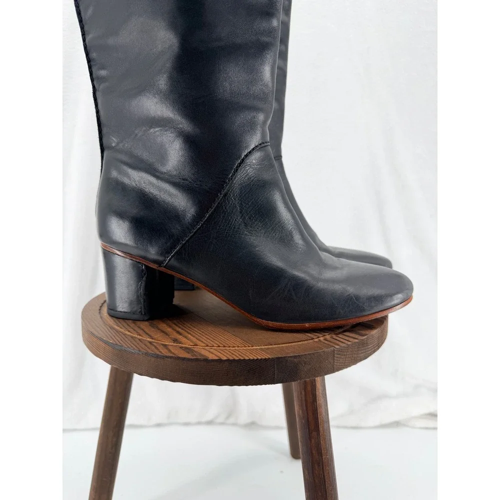 Leifnotes Anthropologie Black Leather Over The Knee Block Heel EU 39 US 8.5